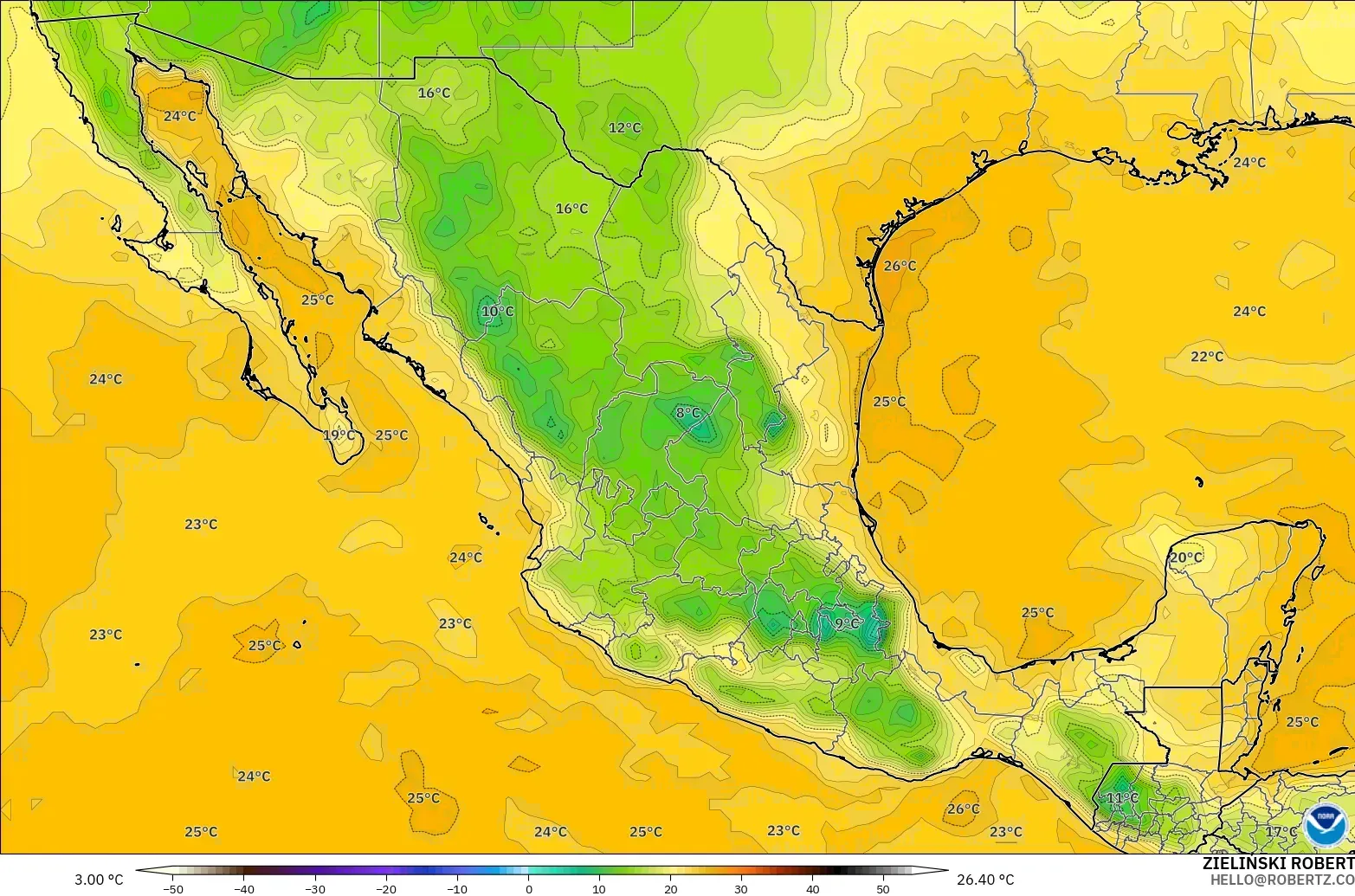 GFS modelo - México, Punto de rocío a 2 m