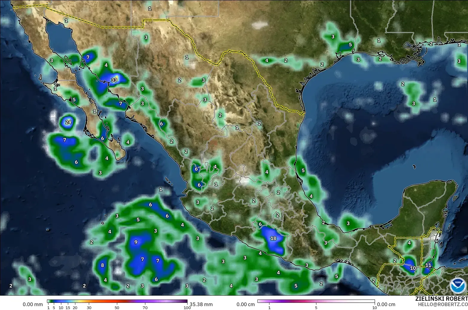 GFS modelo - México, Precipitación, nubes y presión
