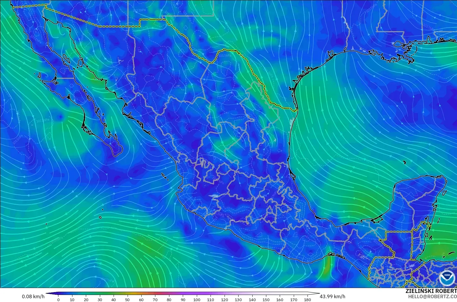 GFS modelo - México, Viento a 10 m