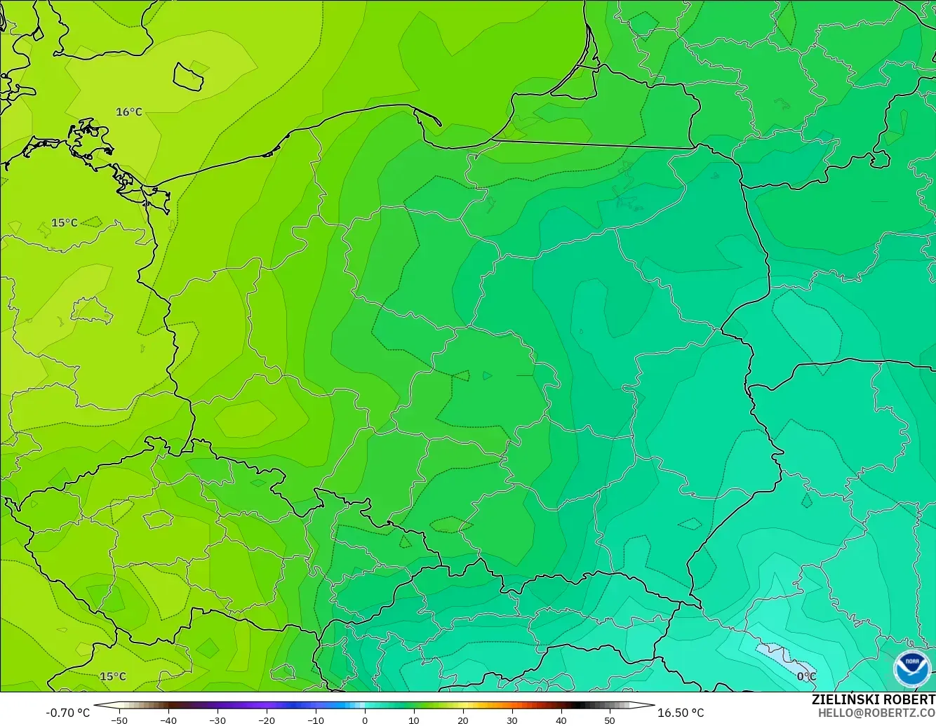 GFS modelo - Polonia, Punto de rocío a 2 m