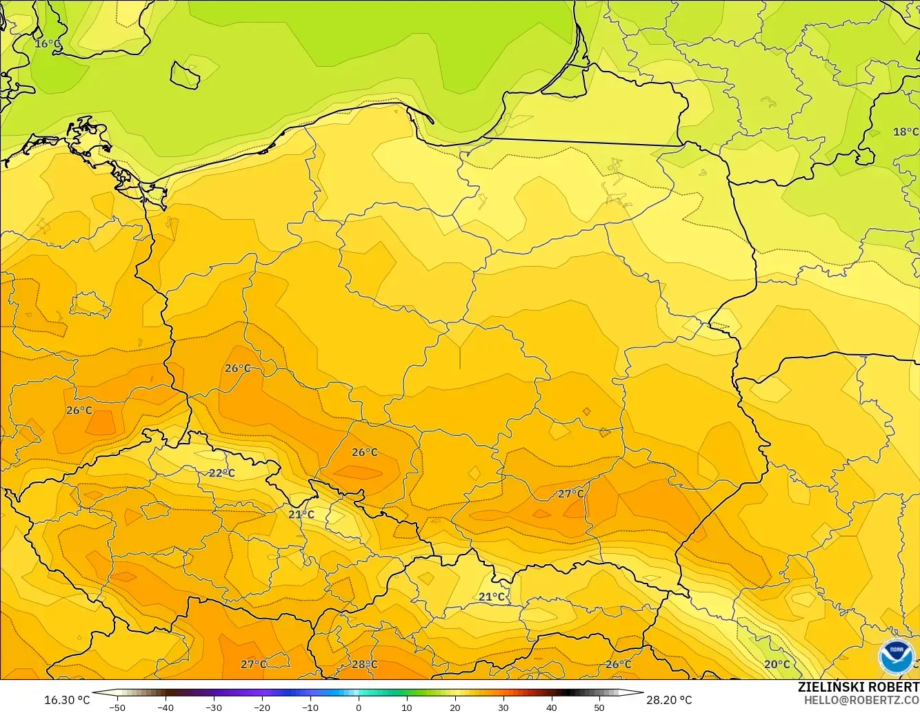 GFS modelo - Polonia, Temperatura a 2 m