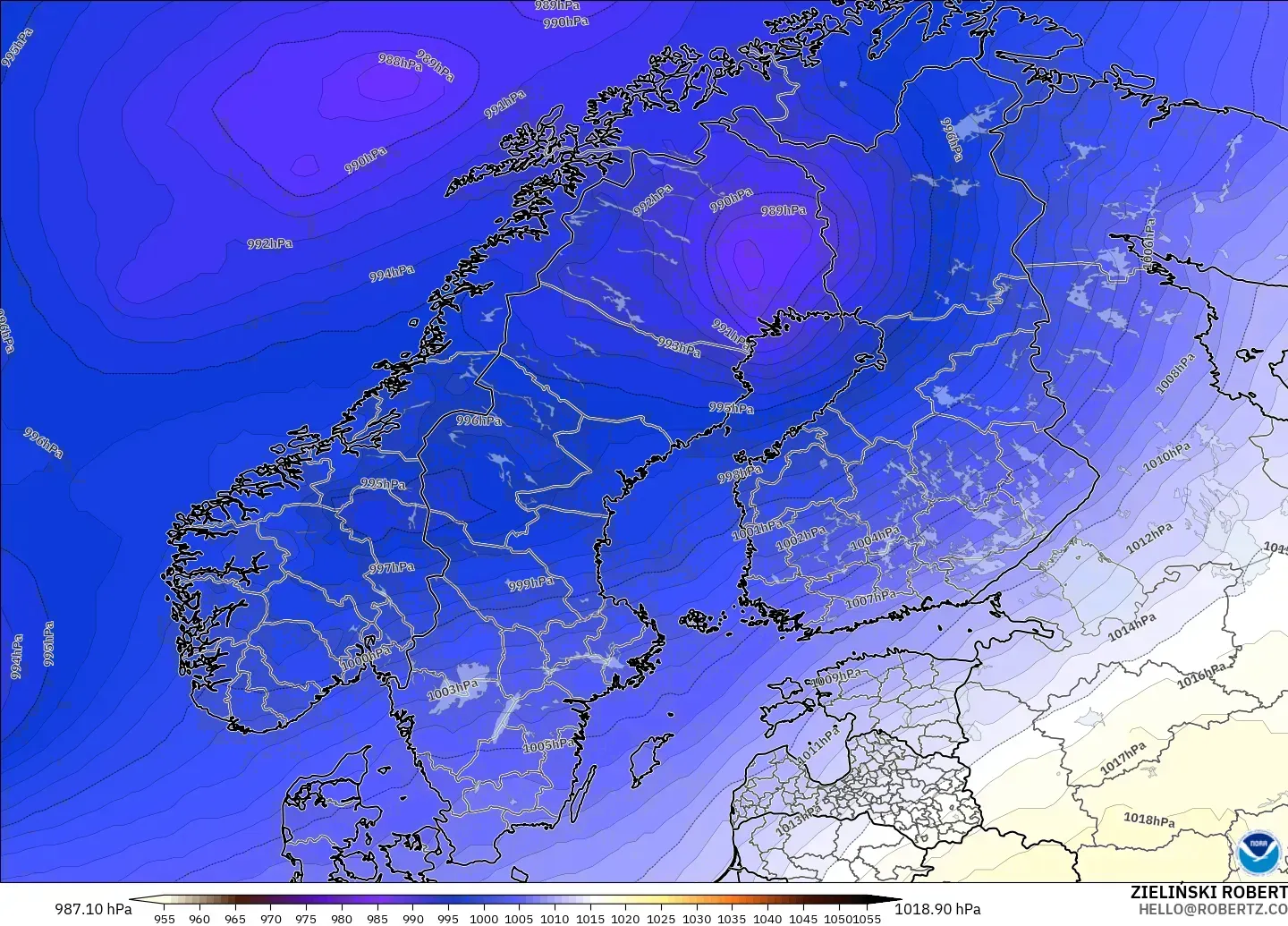 GFS modelo - Escandinavia, Presión