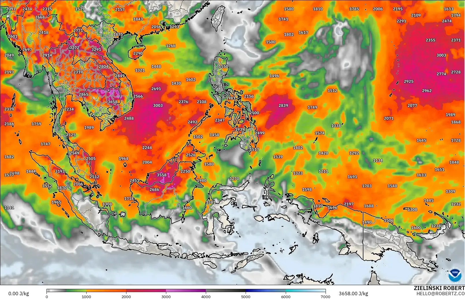 GFS modelo - Sudeste Asiático, CAPE