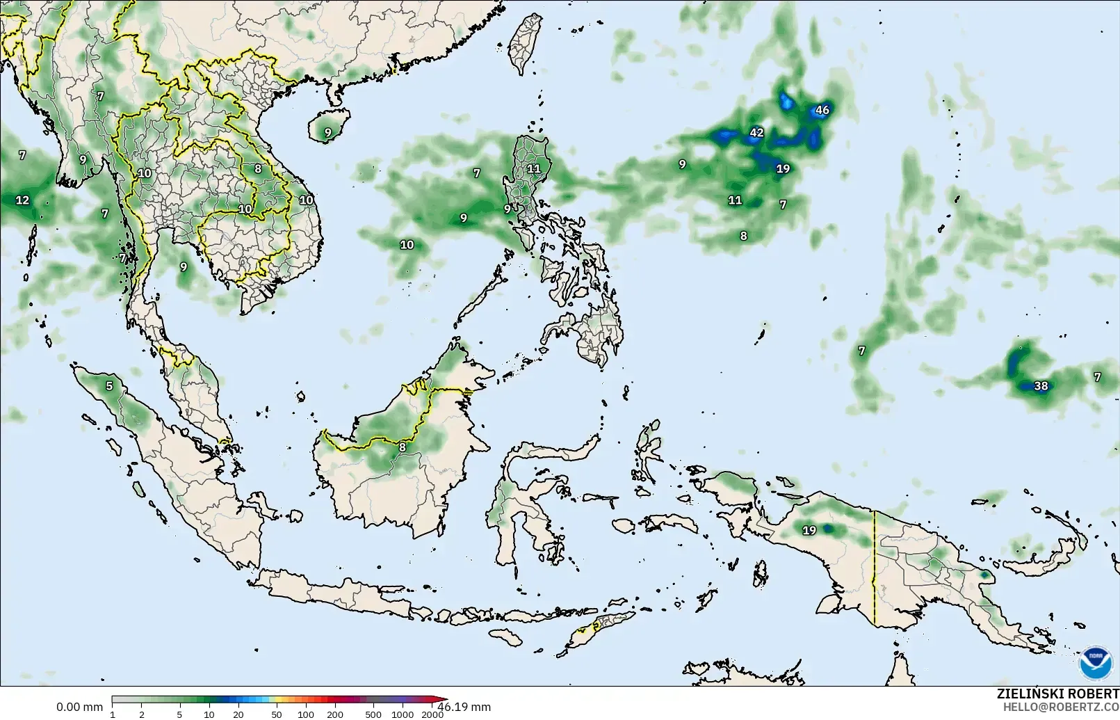 GFS modelo - Sudeste Asiático, Acumulación de precipitación