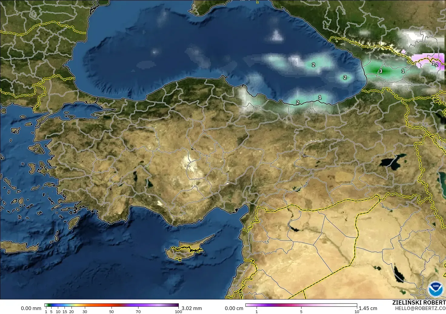 GFS modelo - Turquía, Precipitación, nubes y presión