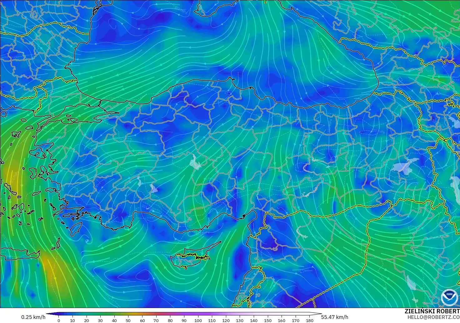 GFS modelo - Turquía, Viento a 10 m