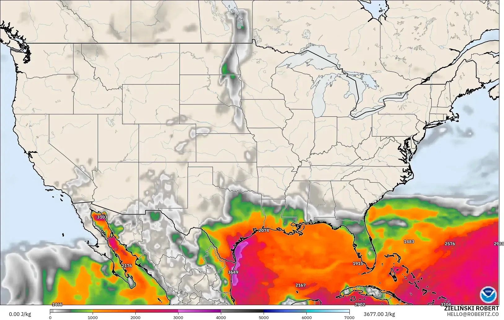 GFS modelo - Estados Unidos, CAPE