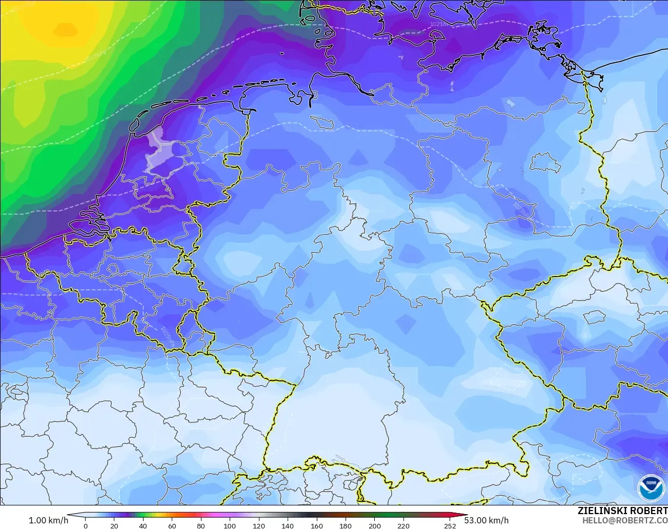 GFS modelo - Alemania, Ráfagas de viento