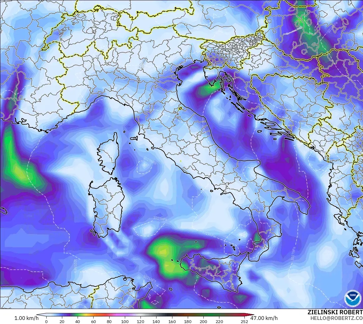 GFS modelo - Italia, Ráfagas de viento