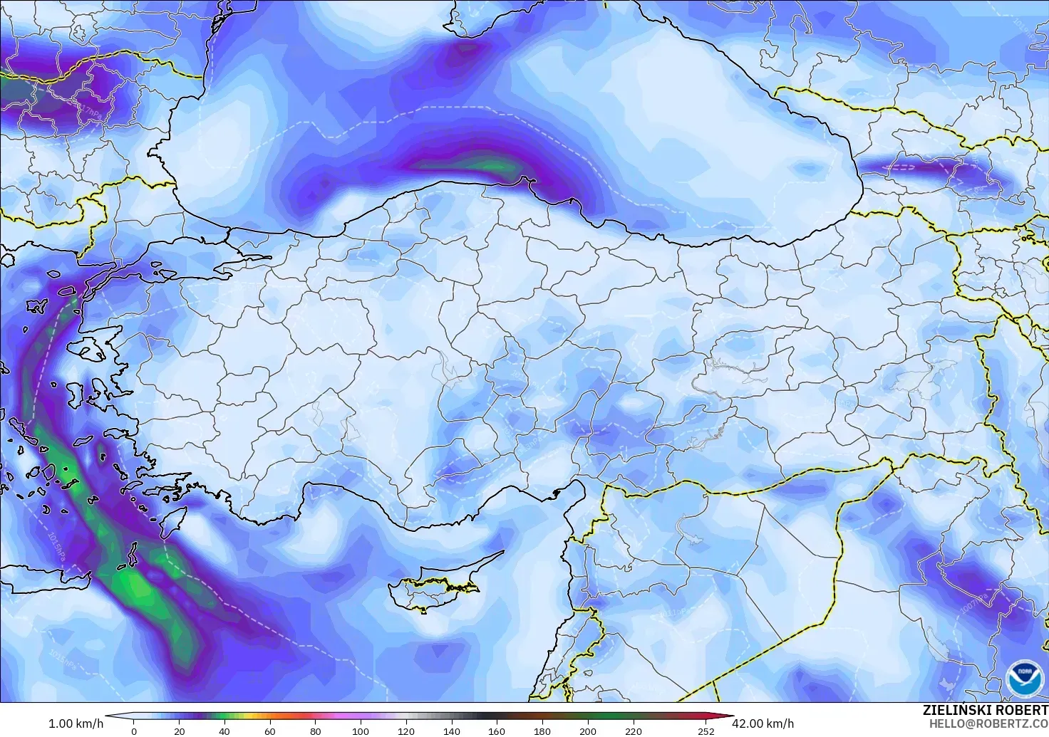 GFS modelo - Turquía, Ráfagas de viento