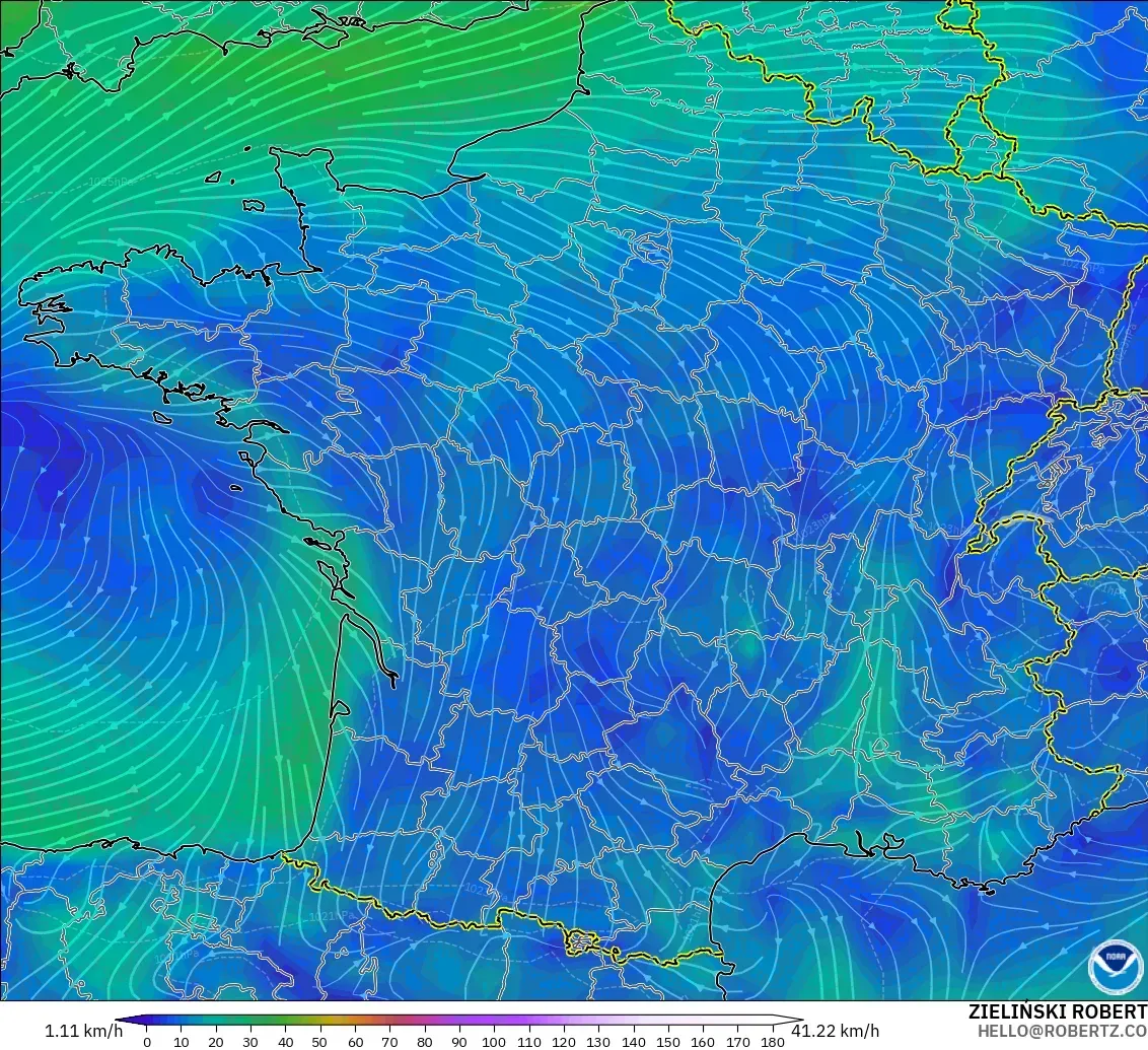 GFS modelo - Francia, Viento a 10 m