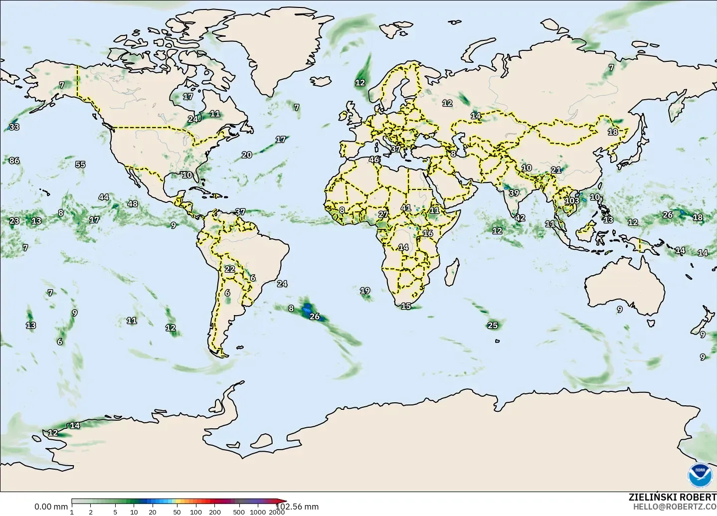 GFS modelo - Mundo, Acumulación de precipitación