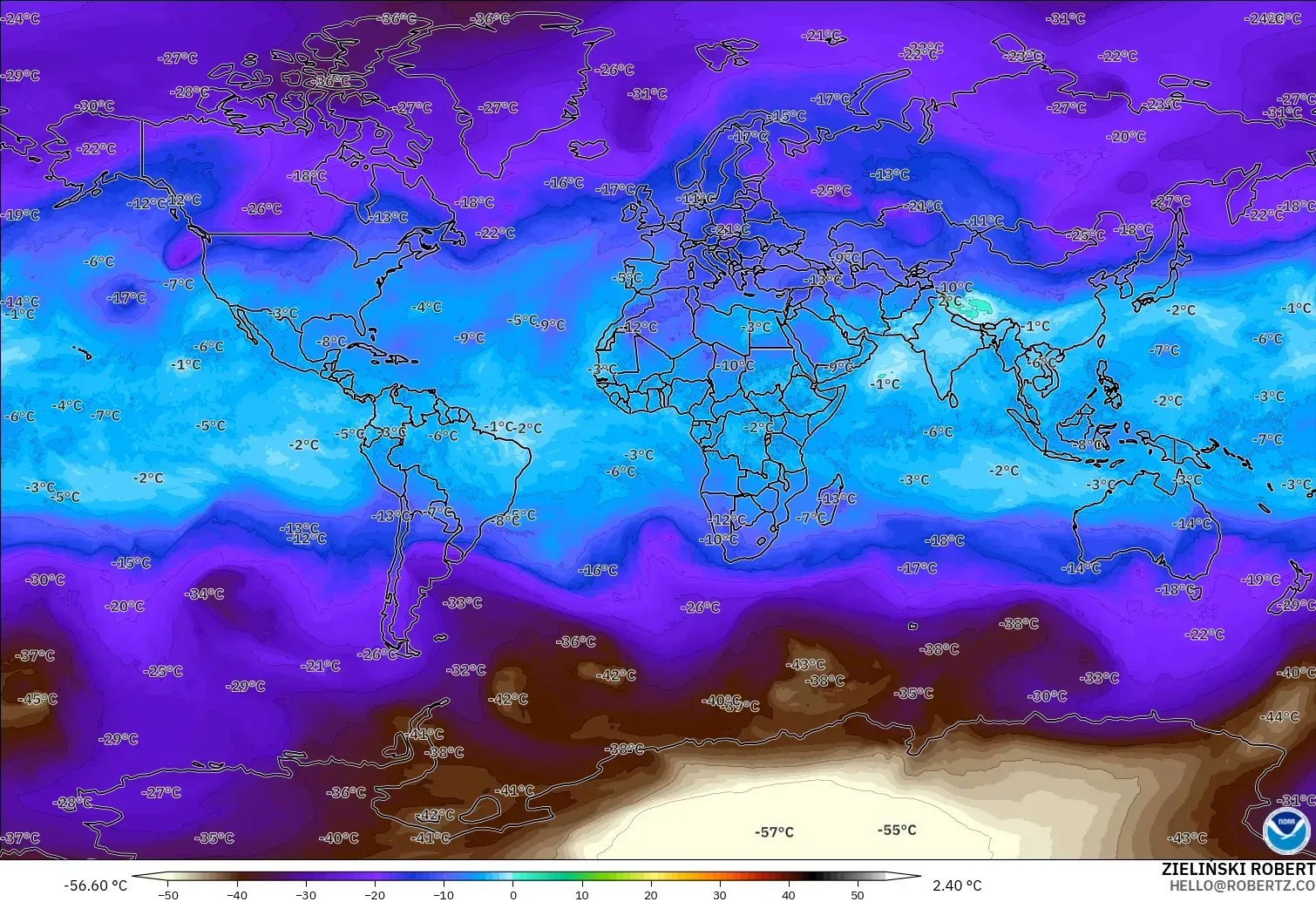 GFS modelo - Mundo, Temperatura a 500 hPa