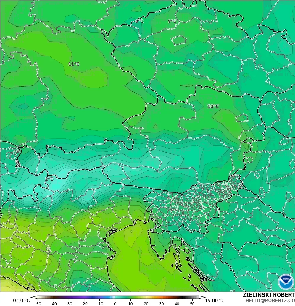 GFS modelo - Austria, Punto de rocío a 2 m