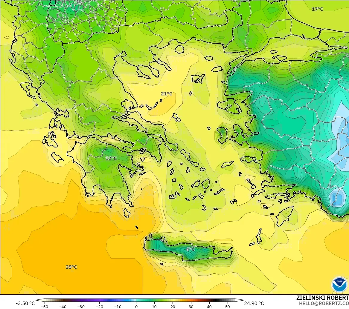 GFS modelo - Grecia, Punto de rocío a 2 m