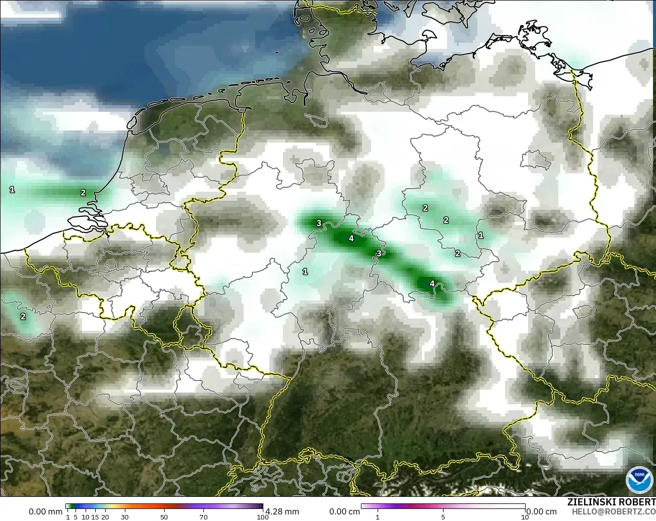 GFS modelo - Alemania, Precipitación, nubes y presión