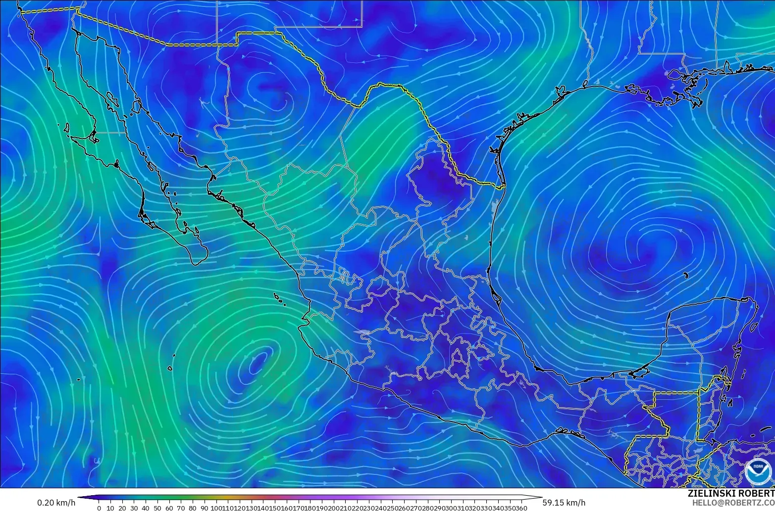 GFS modelo - México, Viento a 300 hPa (corriente en chorro)