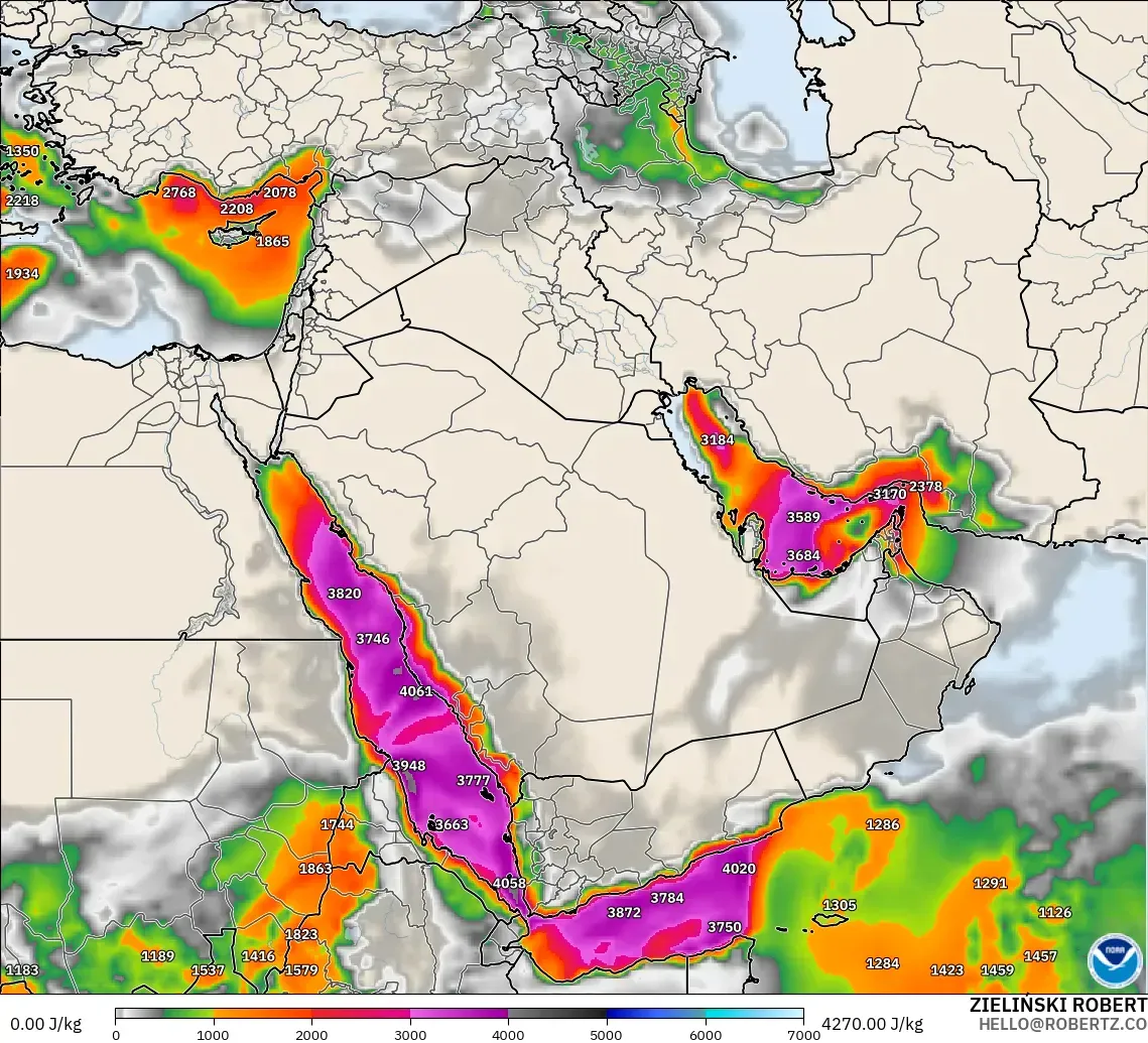 GFS modelo - Oriente Medio, CAPE