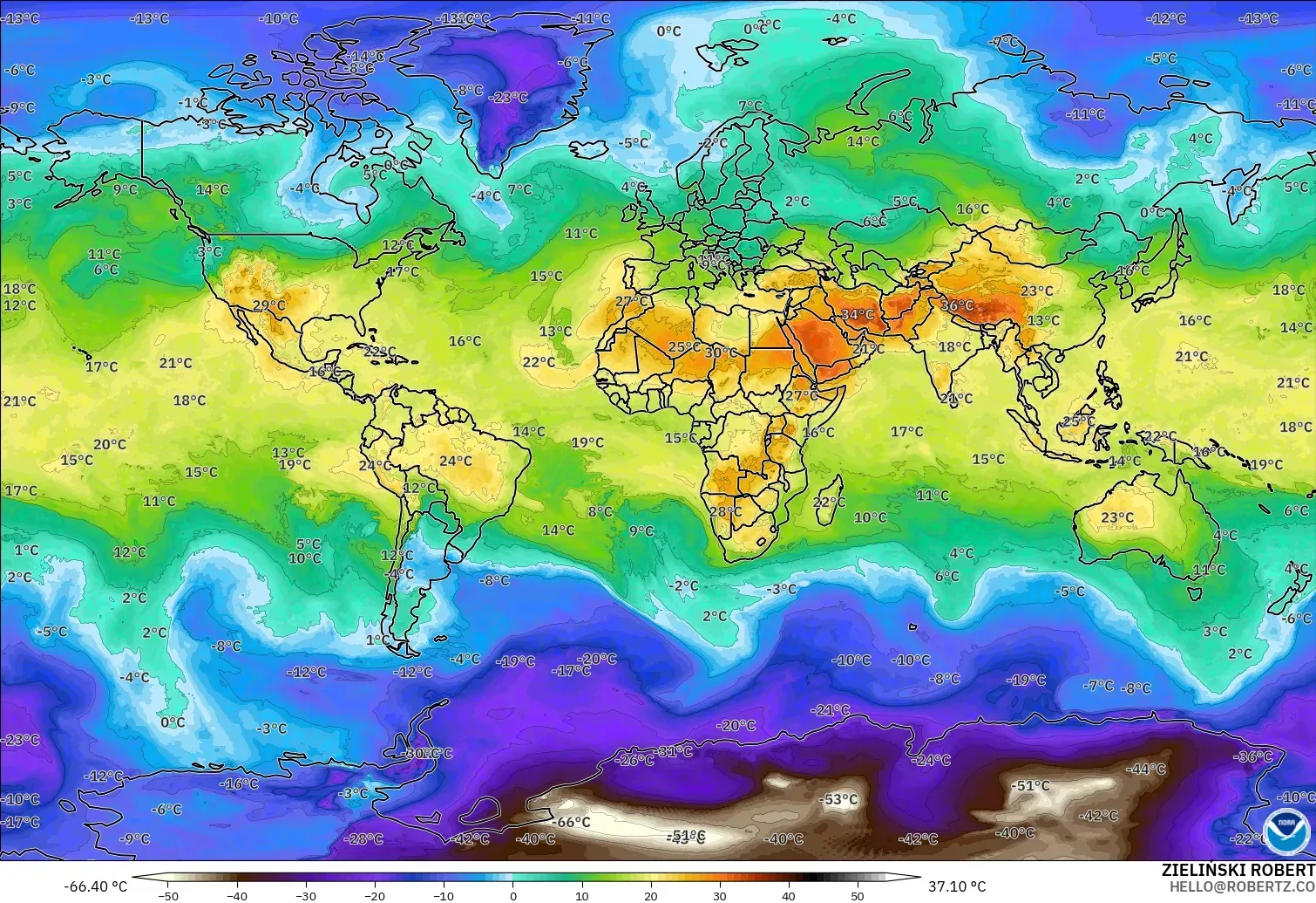 GFS modelo - Mundo, Temperatura a 850 hPa