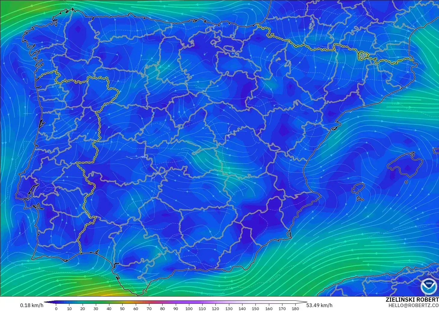 GFS modelo - España, Viento a 10 m