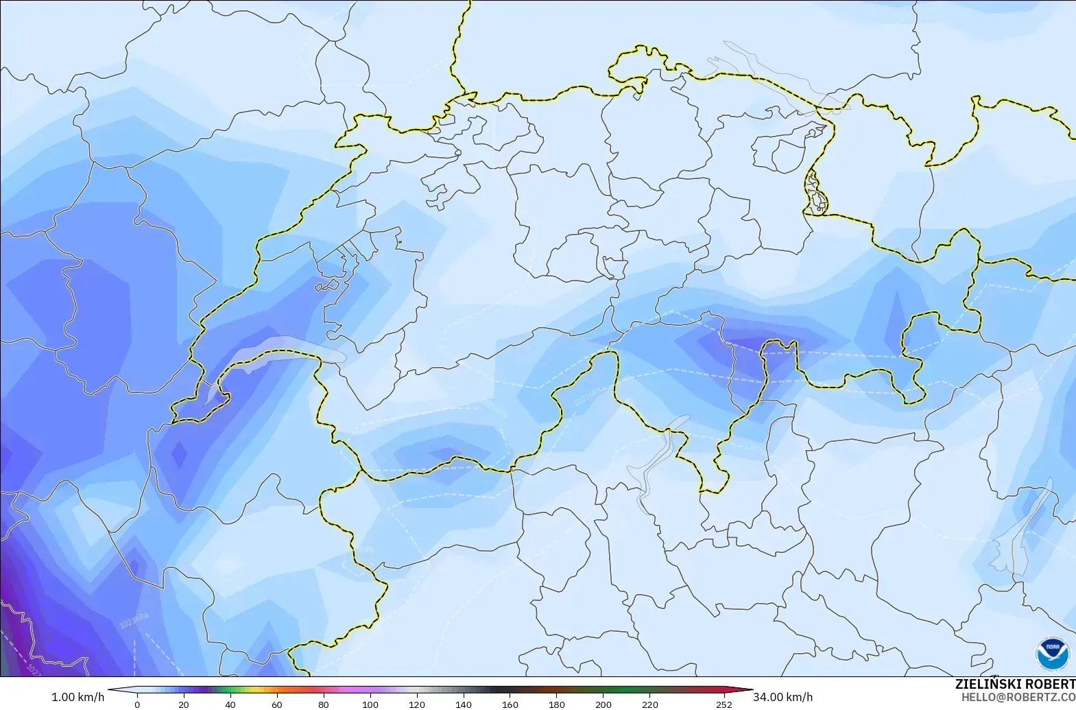 GFS modelo - Suiza, Ráfagas de viento