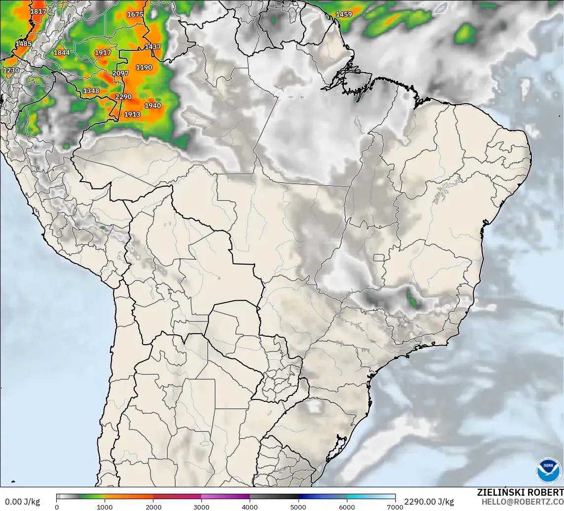 GFS modelo - Brasil, CAPE