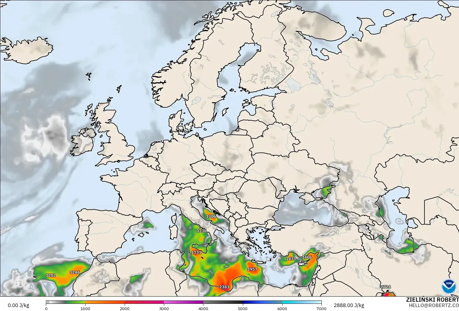GFS modelo - Europa, CAPE