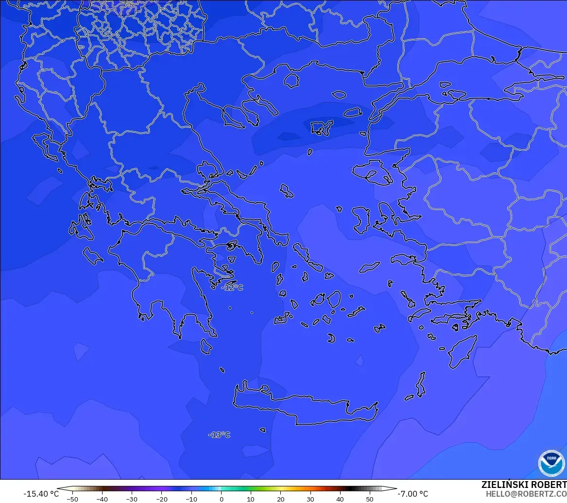 GFS modelo - Grecia, Temperatura a 500 hPa