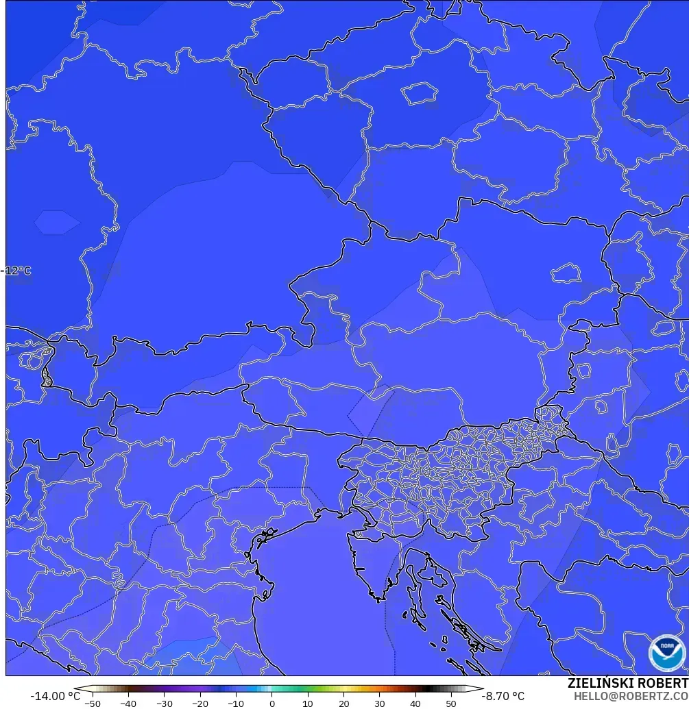 GFS modelo - Austria, Temperatura a 500 hPa