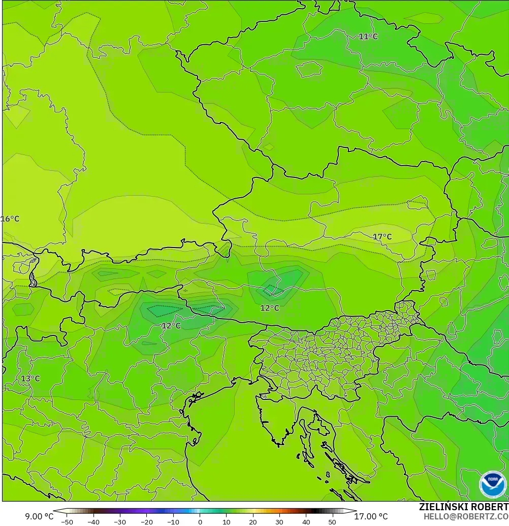 GFS modelo - Austria, Temperatura a 850 hPa