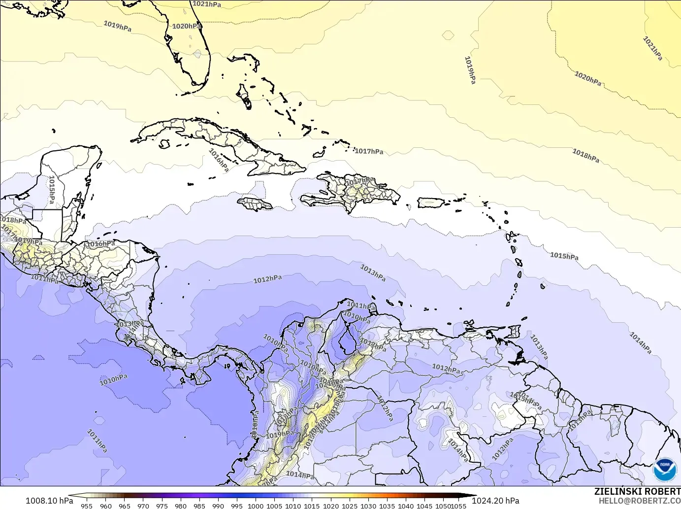 GFS modelo - Caribe, Presión