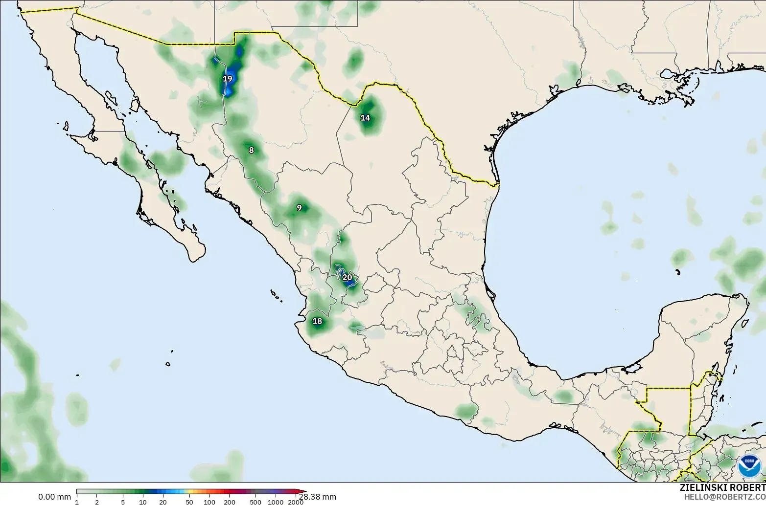 GFS modelo - México, Acumulación de precipitación