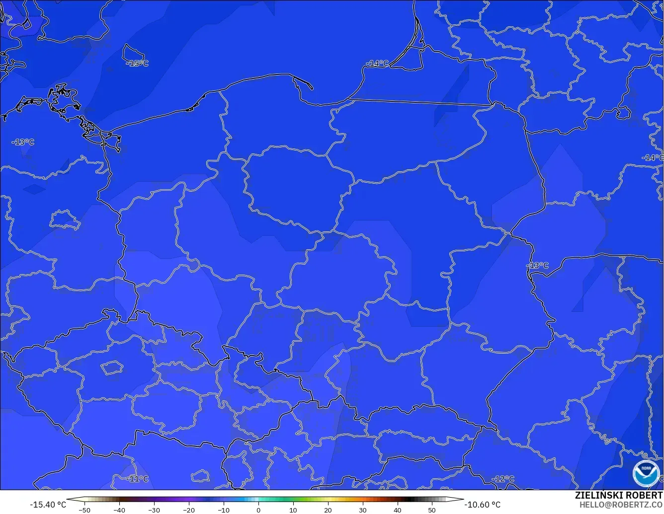 GFS modelo - Polonia, Temperatura a 500 hPa