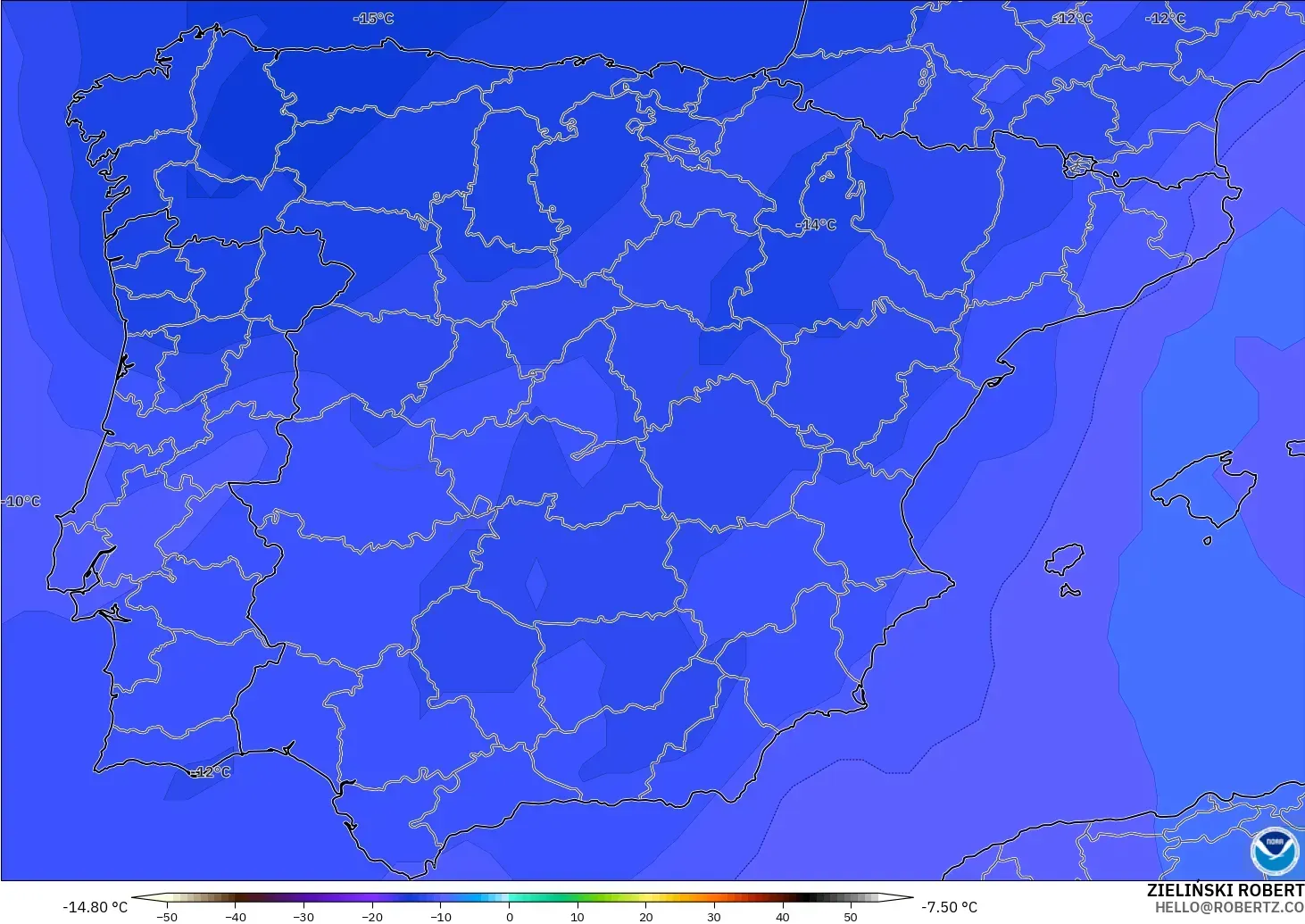 GFS modelo - España, Temperatura a 500 hPa