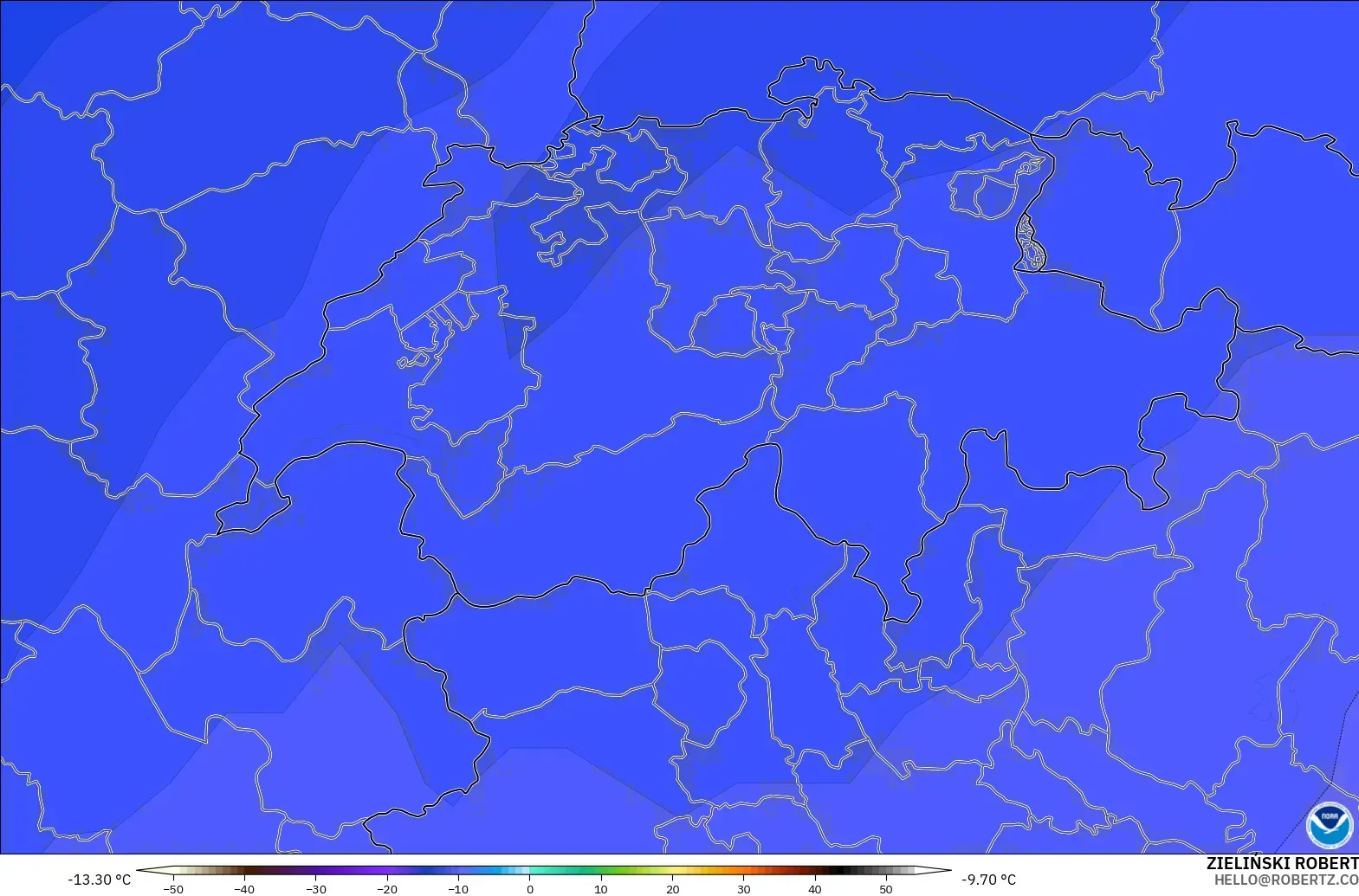 GFS modelo - Suiza, Temperatura a 500 hPa