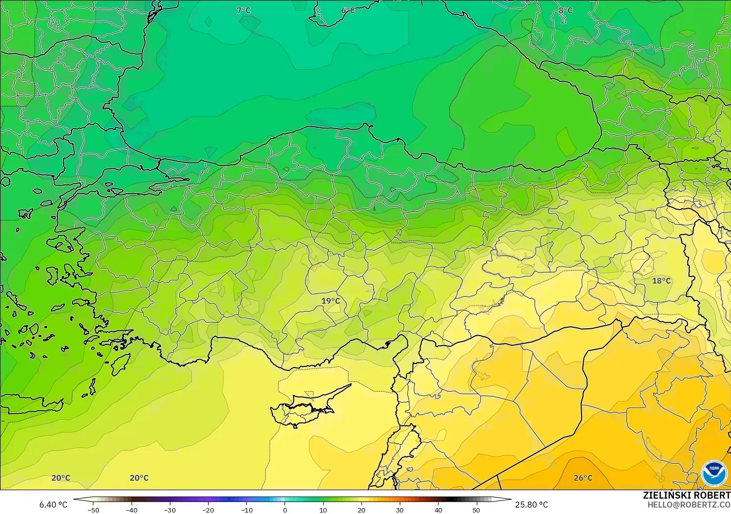 GFS modelo - Turquía, Temperatura a 850 hPa