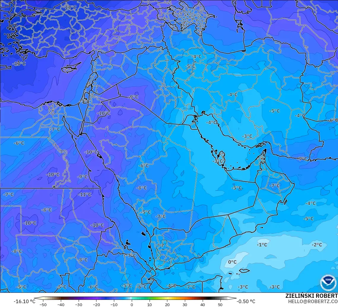 GFS modelo - Oriente Medio, Temperatura a 500 hPa