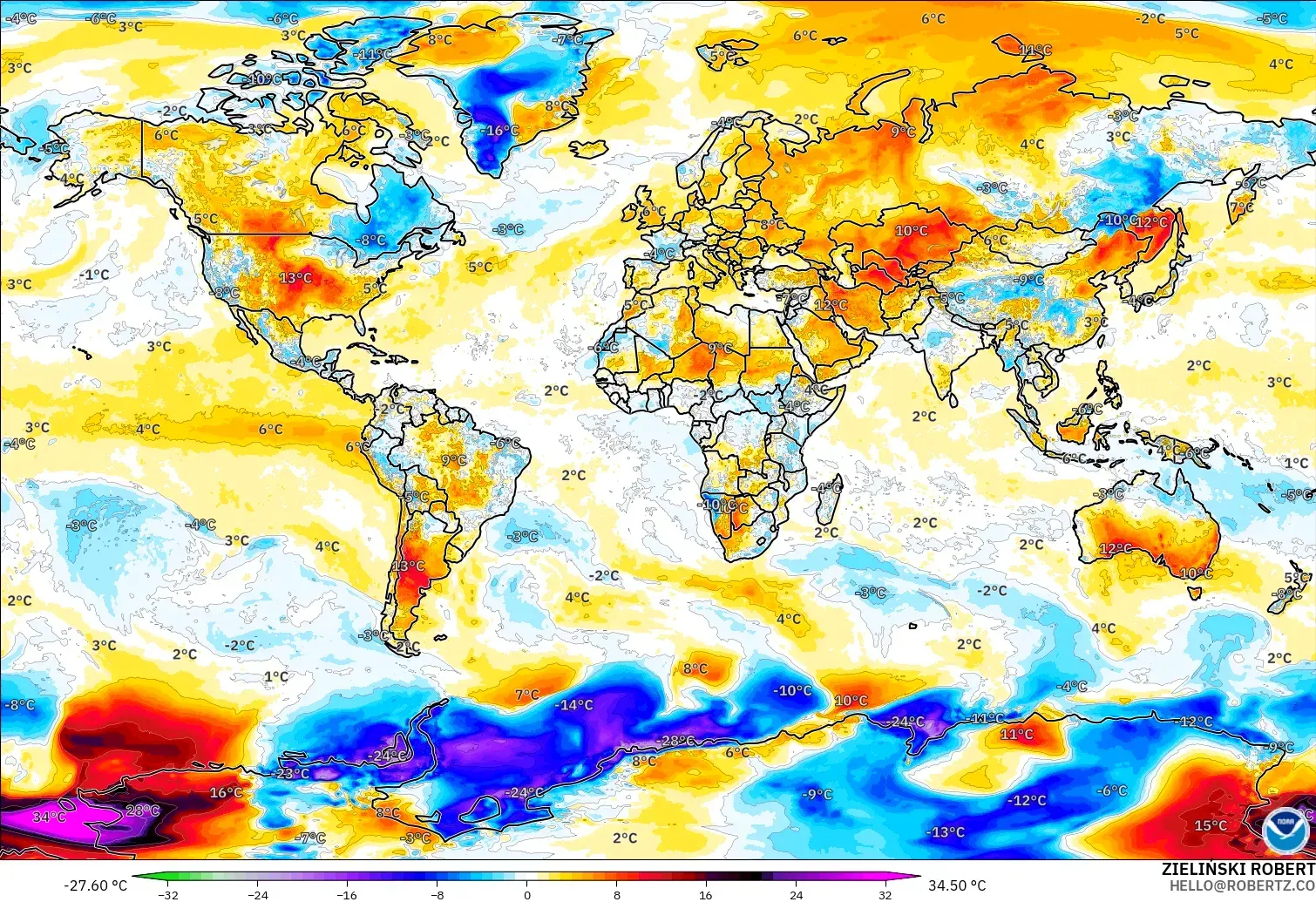 GFS modelo - Mundo, Anomalía de temperatura a 2 m