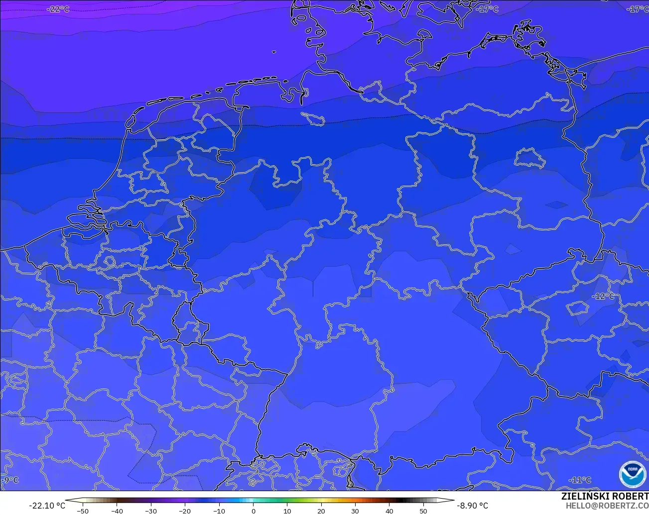 GFS modelo - Alemania, Temperatura a 500 hPa