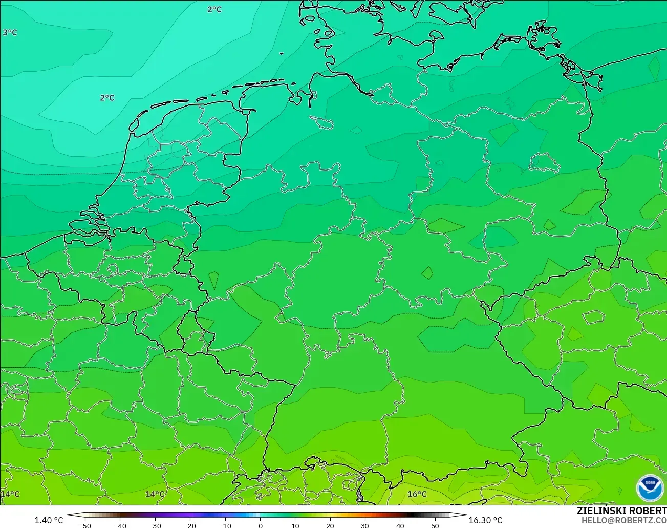 GFS modelo - Alemania, Temperatura a 850 hPa
