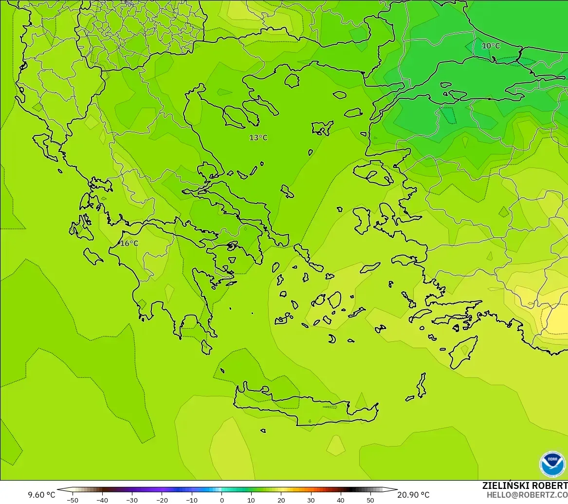 GFS modelo - Grecia, Temperatura a 850 hPa