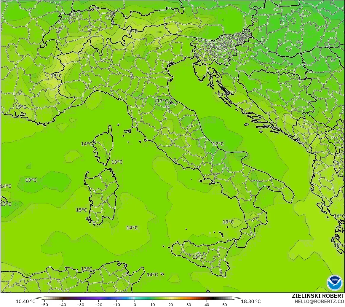 GFS modelo - Italia, Temperatura a 850 hPa