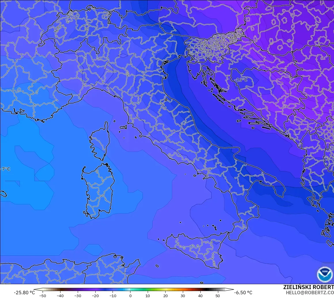 GFS modelo - Italia, Temperatura a 500 hPa