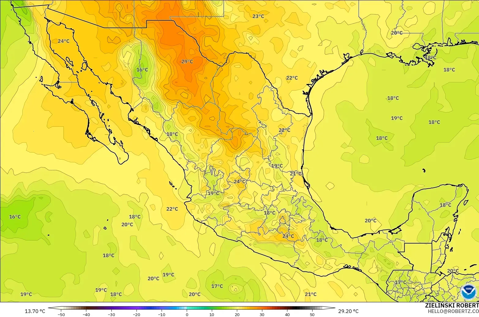 GFS modelo - México, Temperatura a 850 hPa