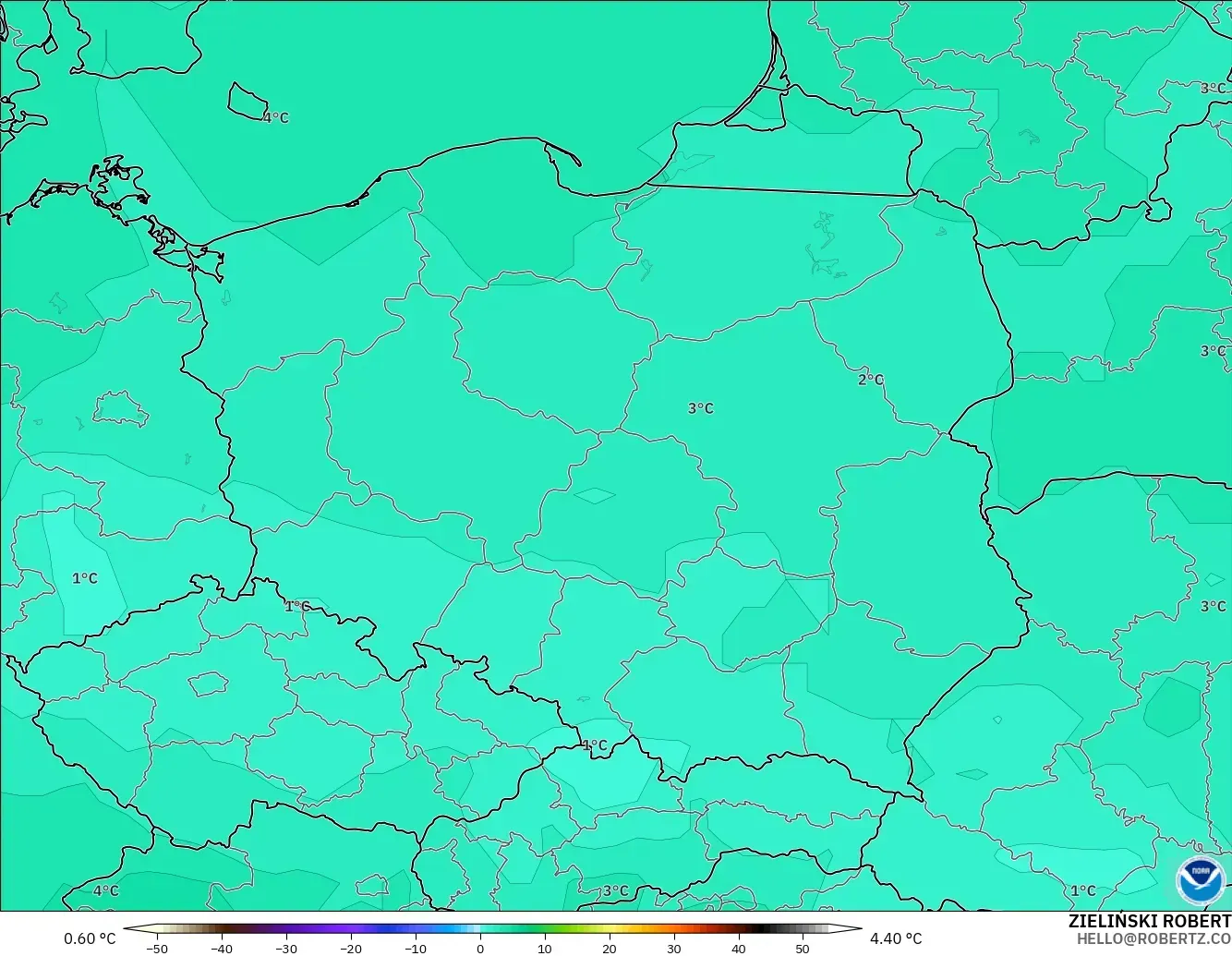 GFS modelo - Polonia, Temperatura a 850 hPa