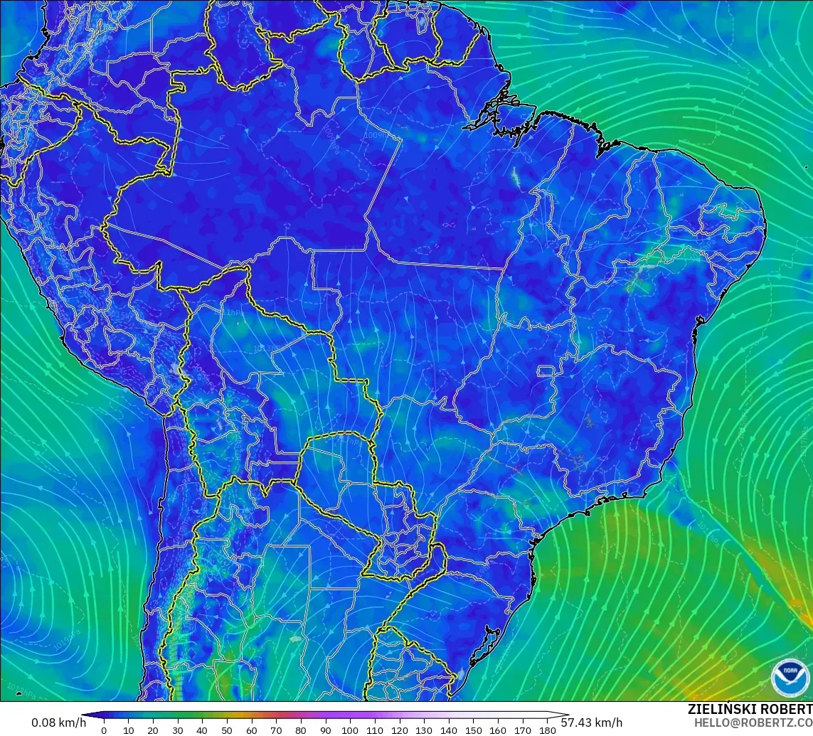 GFS modelo - Brasil, Viento a 10 m