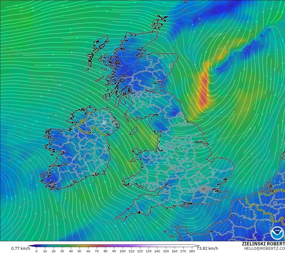 GFS modelo - Reino Unido, Viento a 10 m