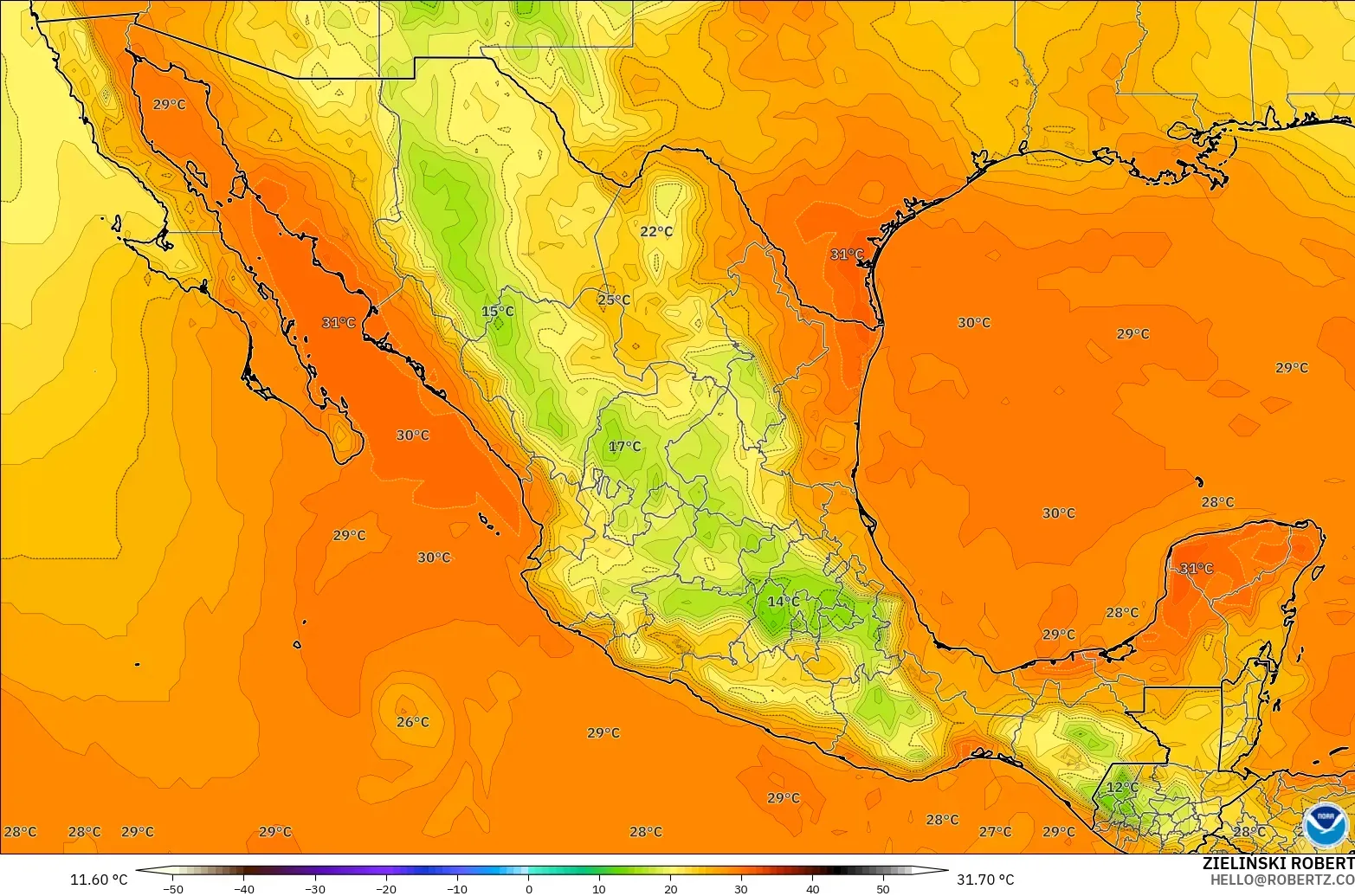 GFS modelo - México, Temperatura a 2 m