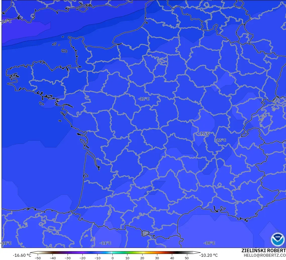GFS modelo - Francia, Temperatura a 500 hPa