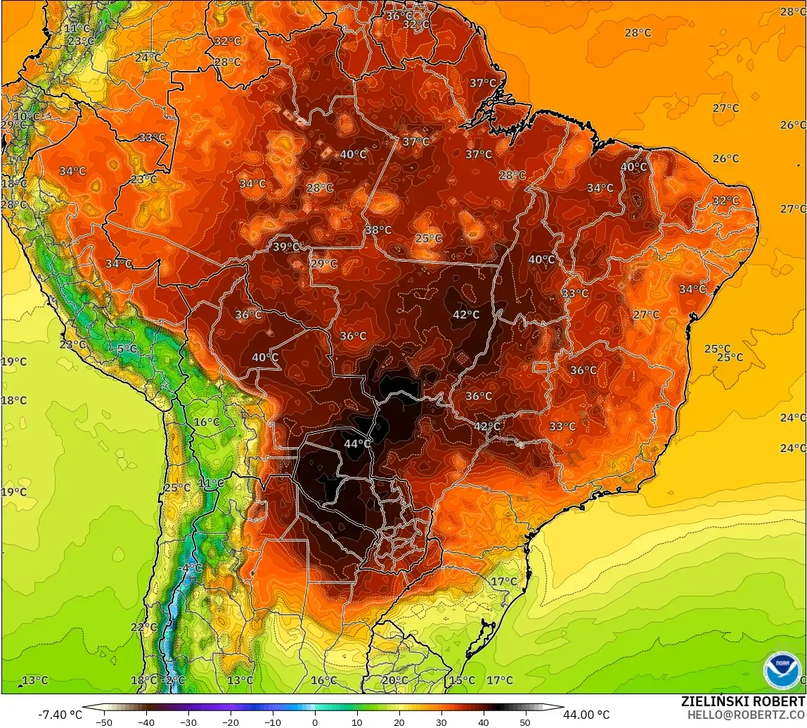 GFS modelo - Brasil, Temperatura a 2 m
